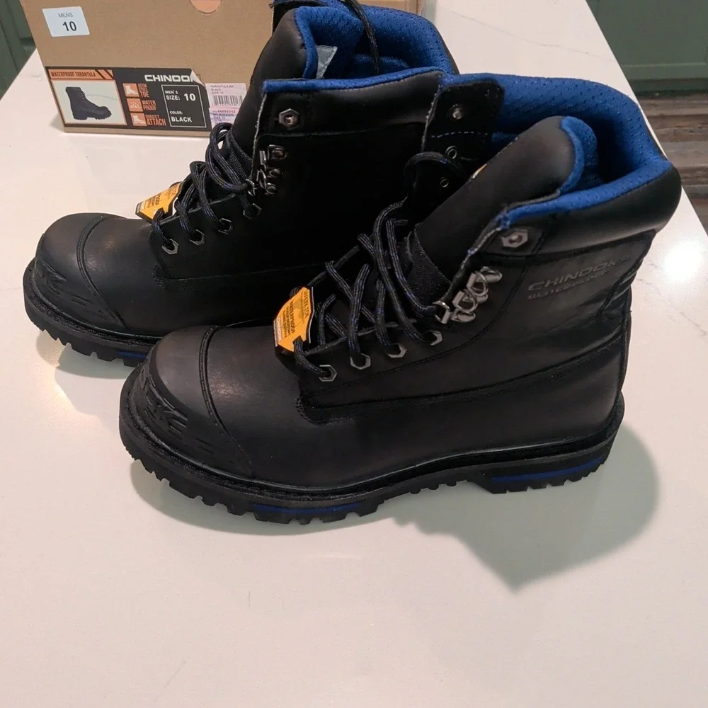 Chinook Tarantula Boots Mens 10 Leather Black Steel Toe Slip Resistant
